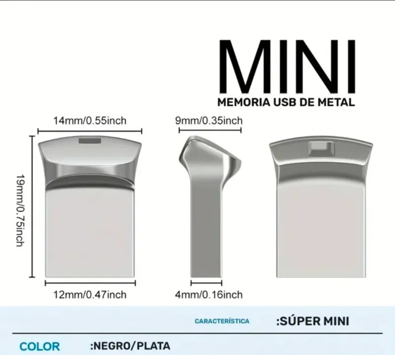 Memoria USB Mini Metal Negro/Plata, 2 Modelos