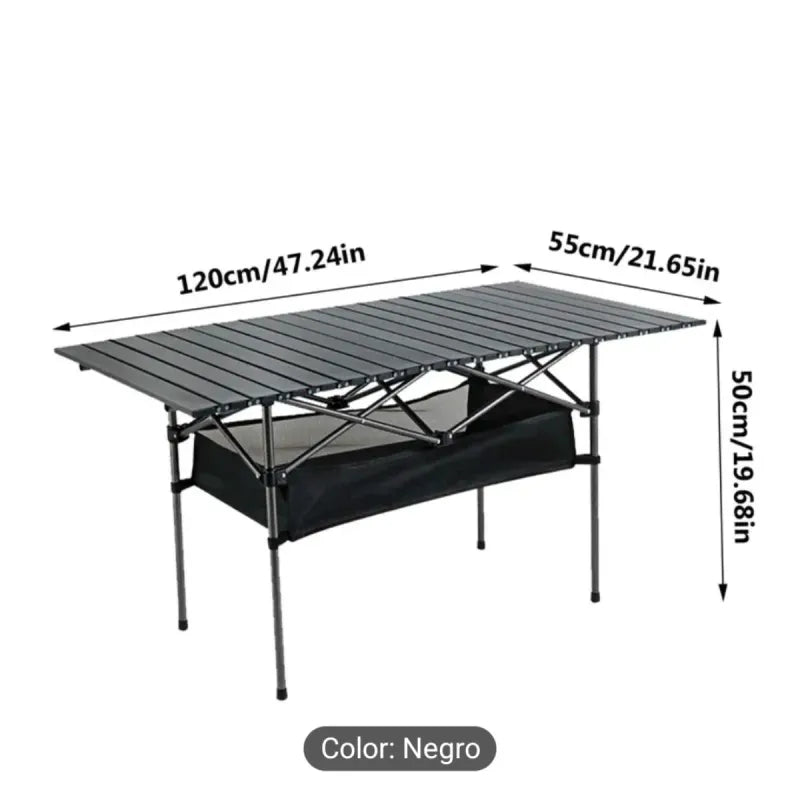 Mesa Camping Plegable 120cm con Almacenamiento