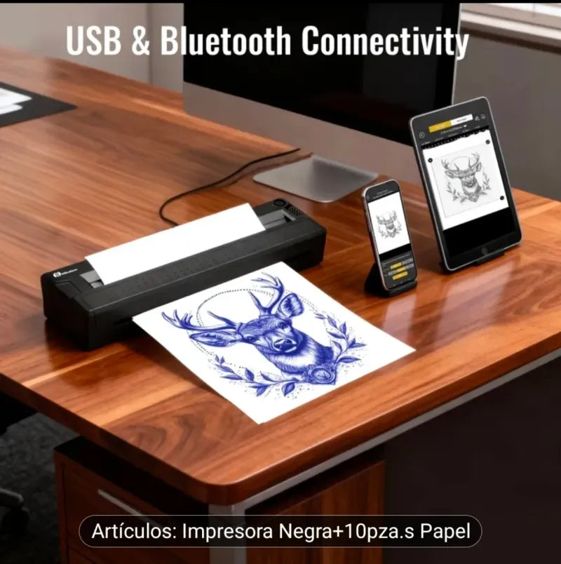 Impresora Térmica Negra + Papel
