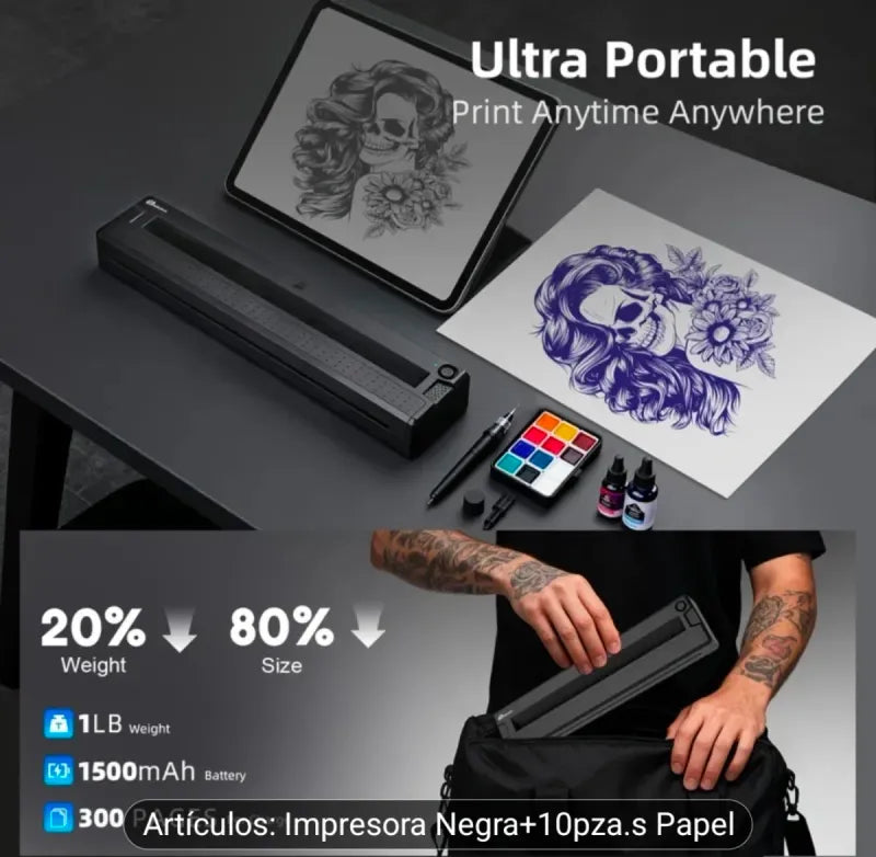Impresora Térmica Negra + Papel
