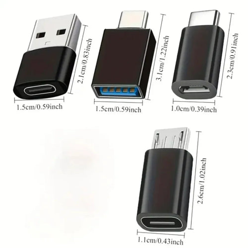 4 Adaptadores USB C, Micro USB, USB A