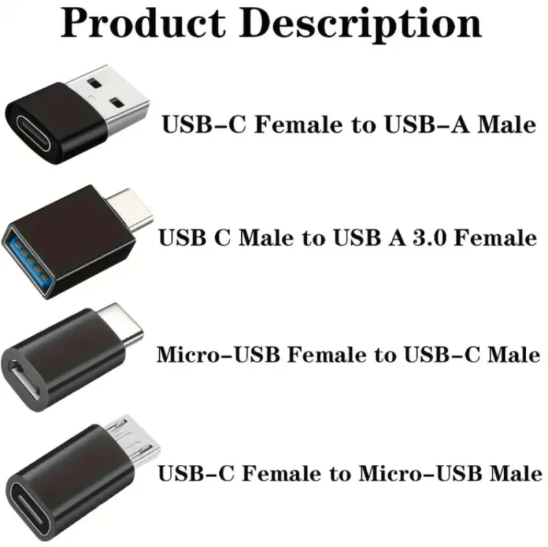 4 Adaptadores USB C, Micro USB, USB A