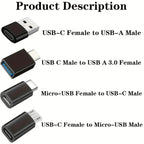 4 Adaptadores USB C, Micro USB, USB A