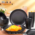 Juego Vajilla Negra 16 Piezas Plástico