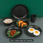 Juego Vajilla Negra 16 Piezas Plástico