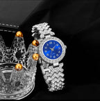 Reloj Dama Cuarzo Brillantes Azul Plata Divino