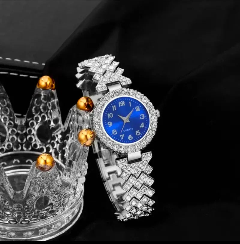 Reloj Dama Cuarzo Brillantes Azul Plata Divino