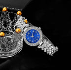 Reloj Dama Cuarzo Brillantes Azul Plata Divino