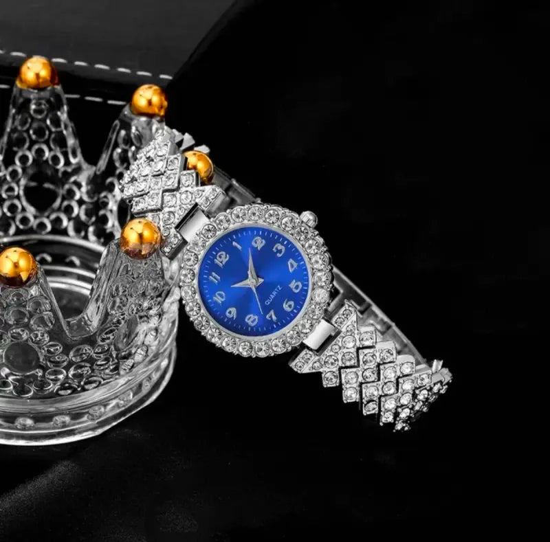 Reloj Dama Cuarzo Brillantes Azul Plata Divino