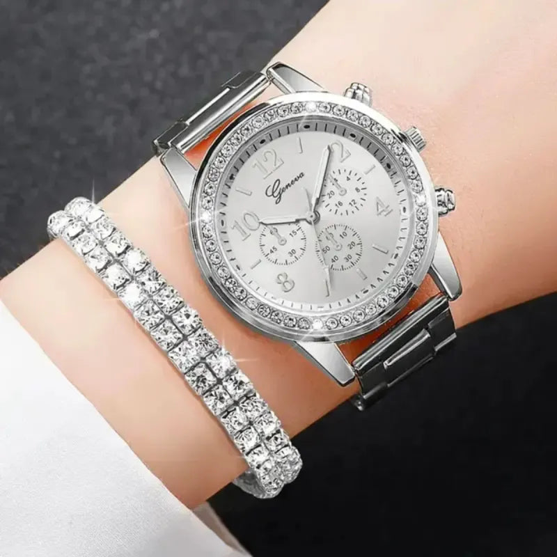 Reloj Geneva Mujer Elegante Plata y Blanco