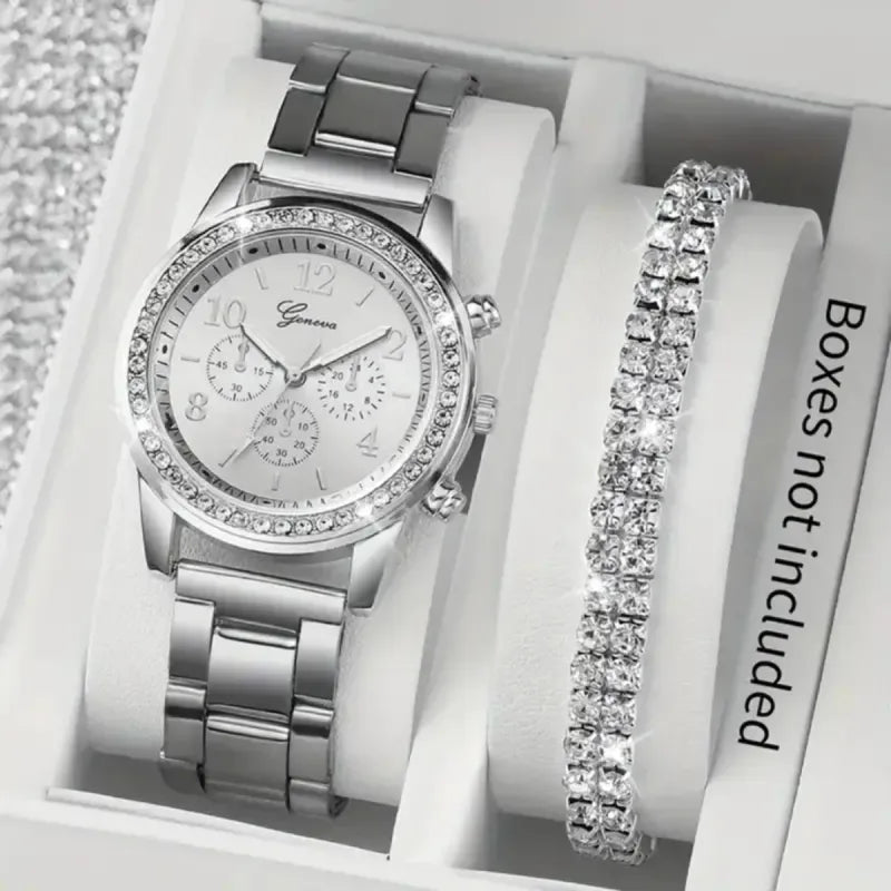 Reloj Geneva Mujer Elegante Plata y Blanco