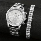 Reloj Geneva Mujer Elegante Plata y Blanco