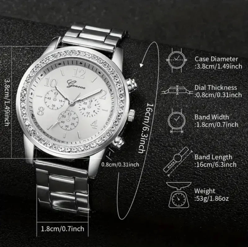 Reloj Geneva Mujer Elegante Plata y Blanco