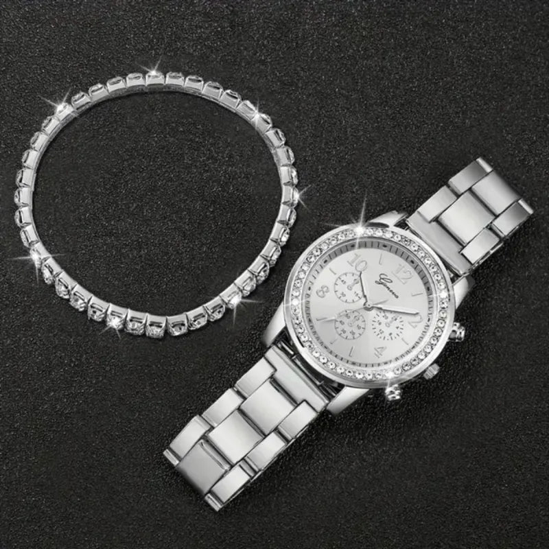 Reloj Geneva Mujer Elegante Plata y Blanco
