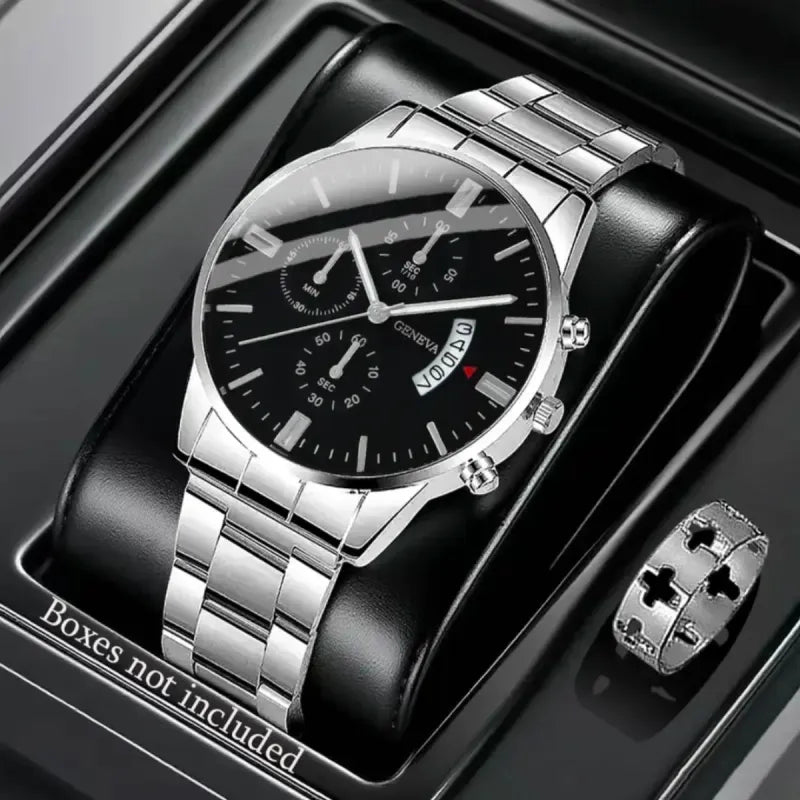 Reloj Geneva Luminoso Hombre Plata Negro