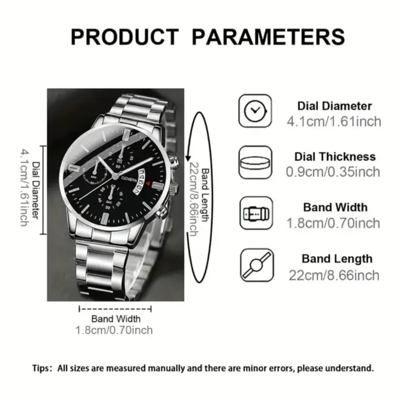 Reloj Geneva Luminoso Hombre Plata Negro