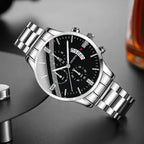 Reloj Geneva Luminoso Hombre Plata Negro