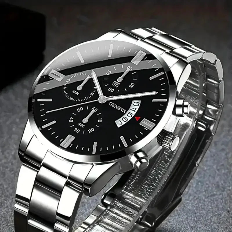 Reloj Geneva Luminoso Hombre Plata Negro