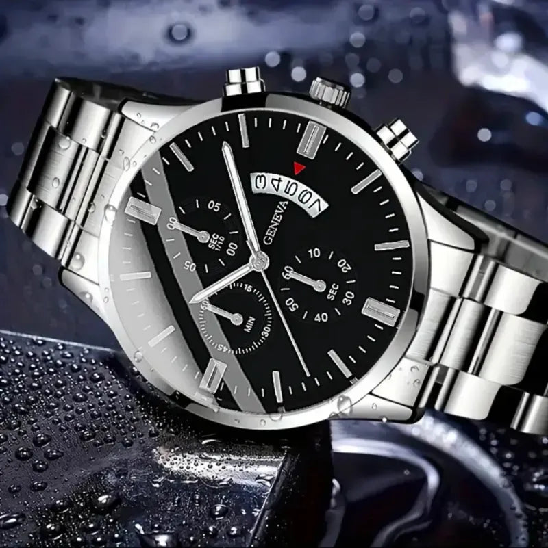 Reloj Geneva Luminoso Hombre Plata Negro