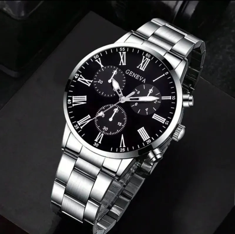 Reloj Geneva Elegante Negro y Plateado