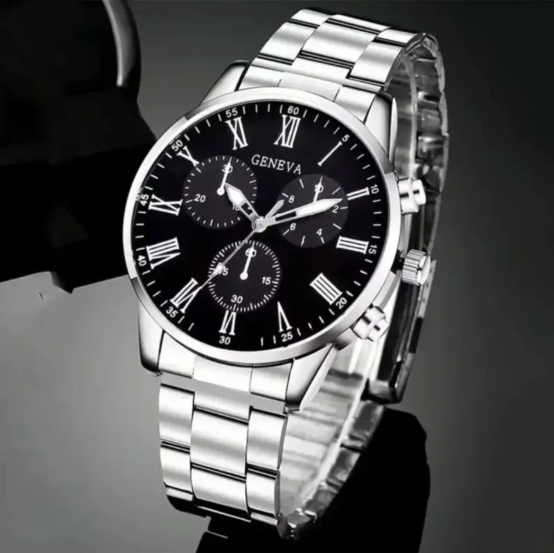 Reloj Geneva Elegante Negro y Plateado