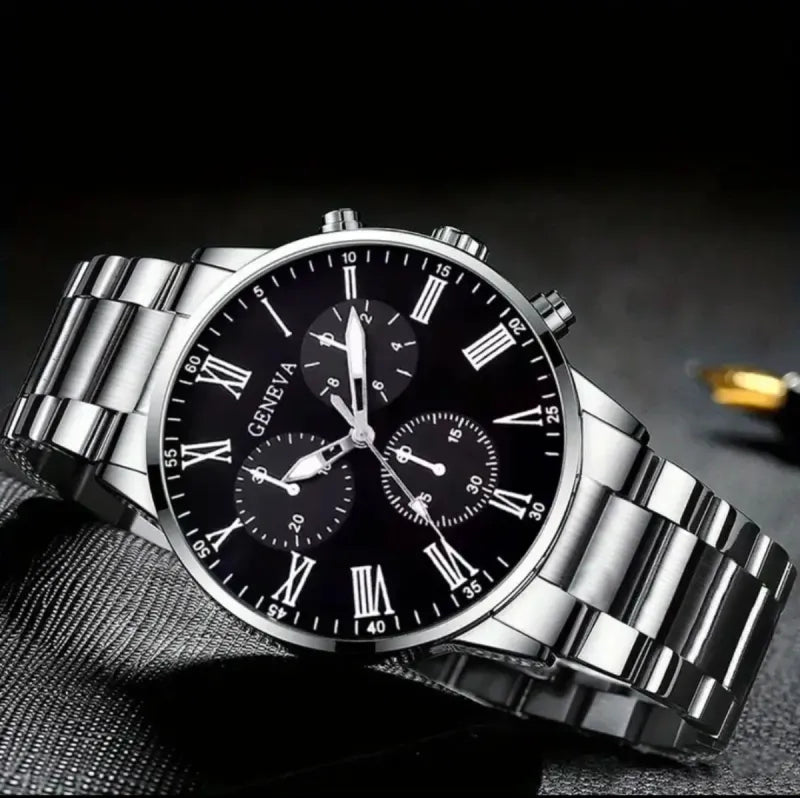 Reloj Geneva Elegante Negro y Plateado