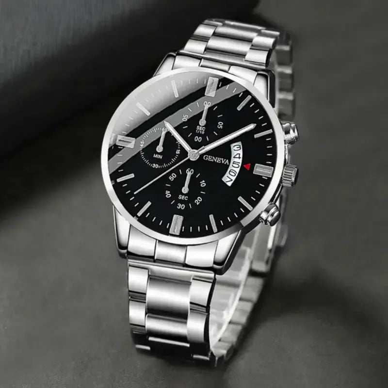 Reloj Geneva Luminoso Hombre Plata Negro