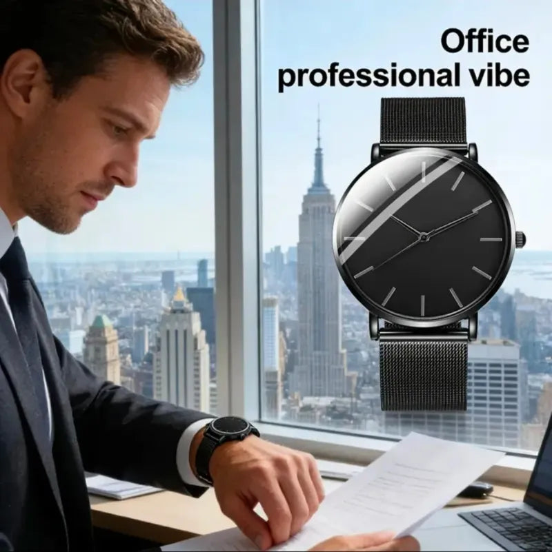 Reloj Minimalista Negro Diseño Circular