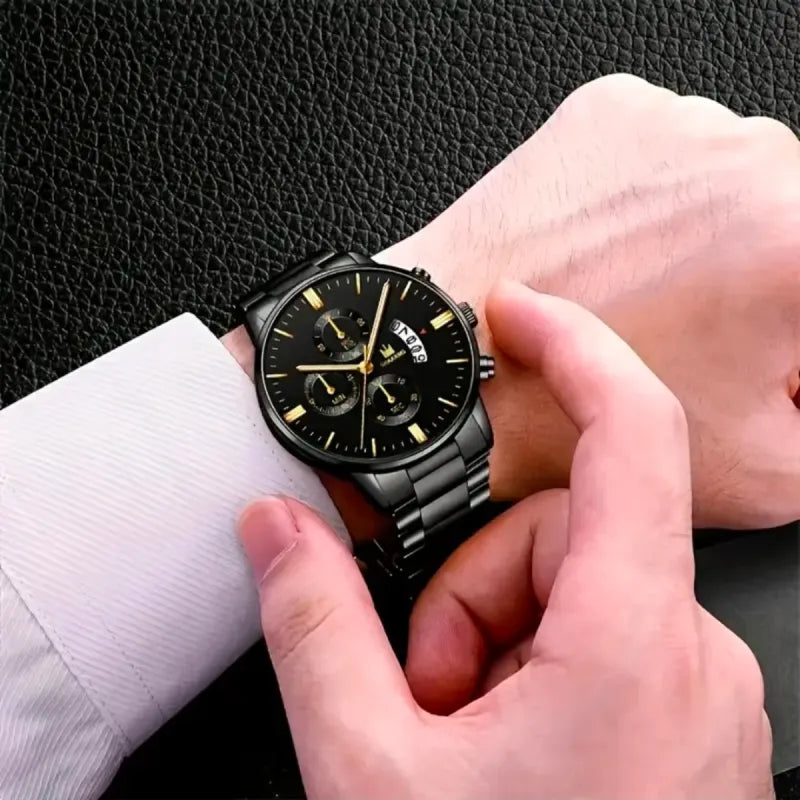Reloj SHAARMS Acero Negro y Dorado Elegante