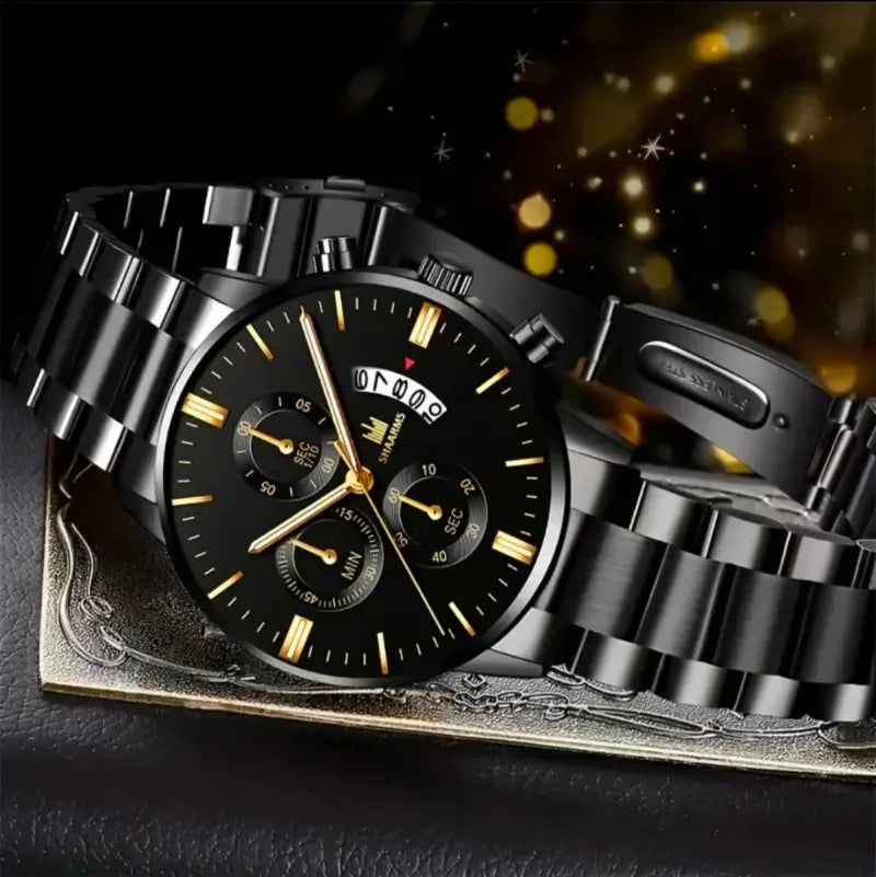 Reloj SHAARMS Acero Negro y Dorado Elegante