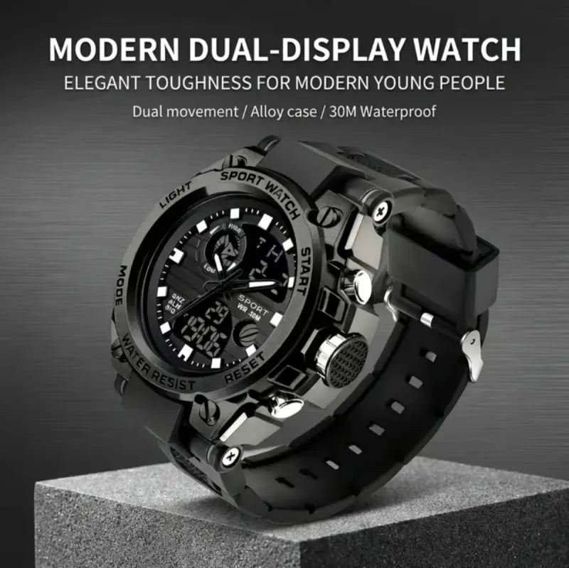 Reloj Deportivo Dual-Display Negro
