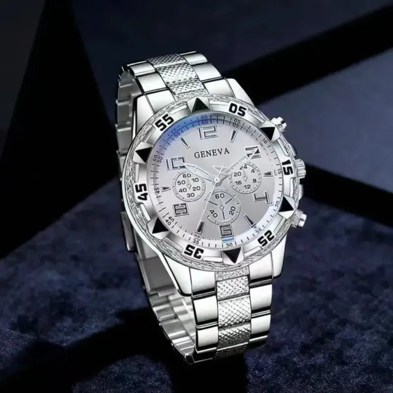 Reloj Geneva Analógico Elegante Hombr Azul ó Plata