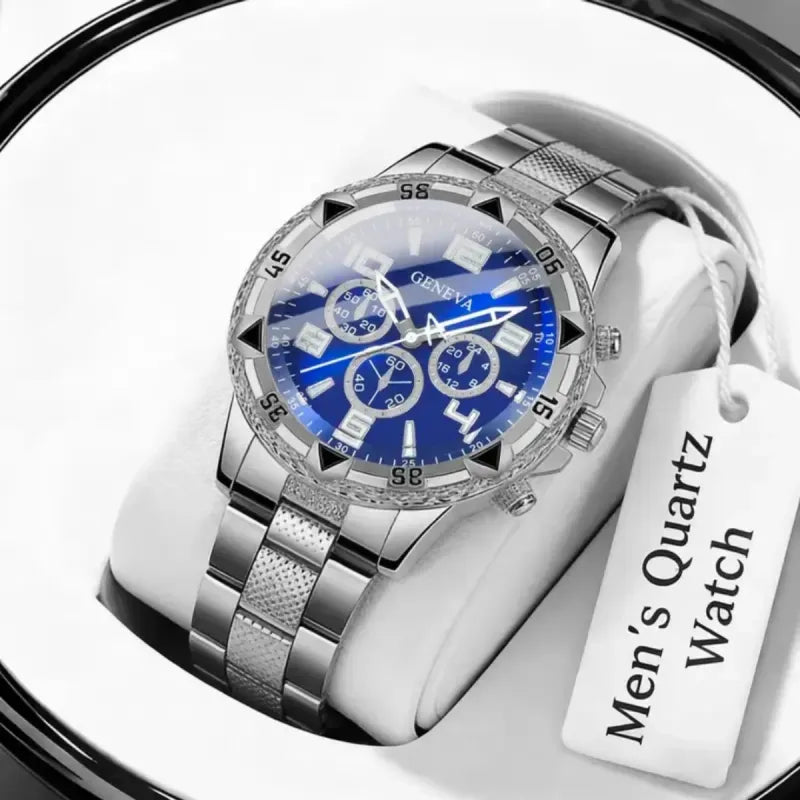 Reloj Geneva Analógico Elegante Hombr Azul ó Plata