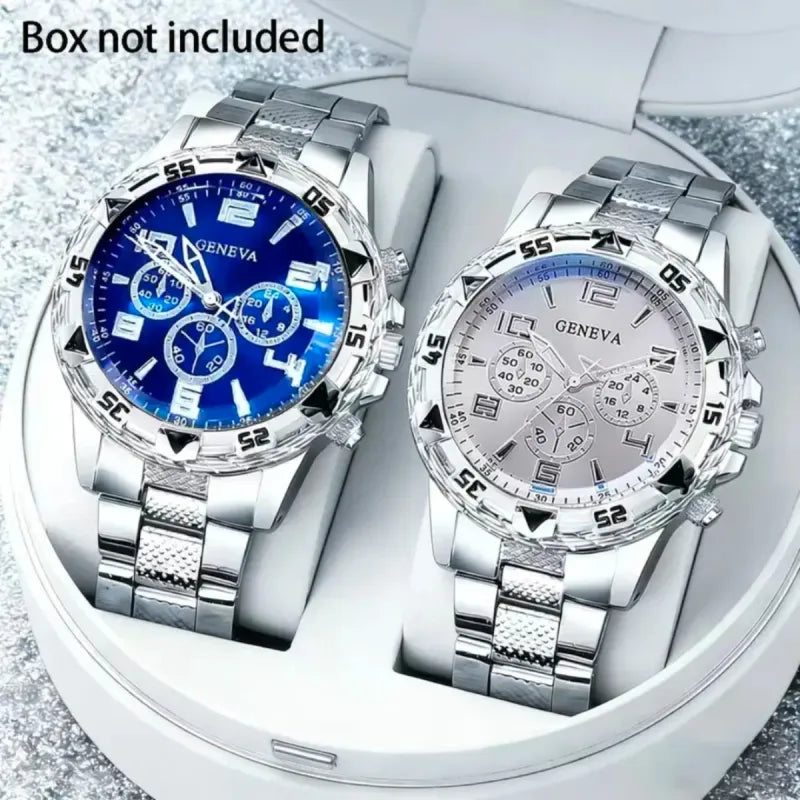Reloj Geneva Analógico Elegante Hombr Azul ó Plata