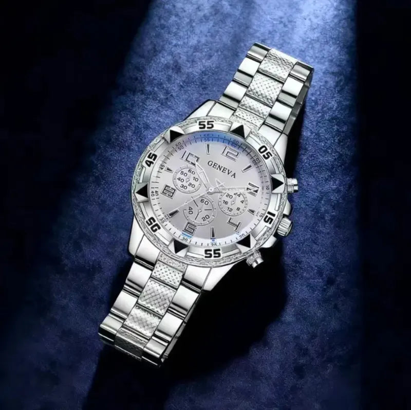 Reloj Geneva Analógico Elegante Hombr Azul ó Plata