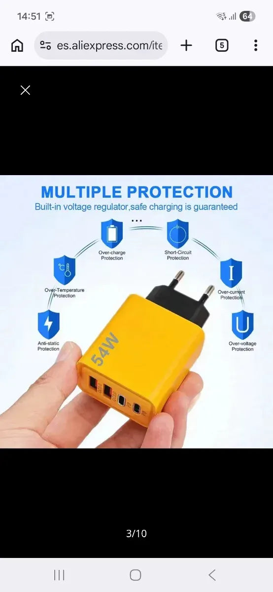 Cargador Ultra 120W 4 Puertos USB y Tipo C