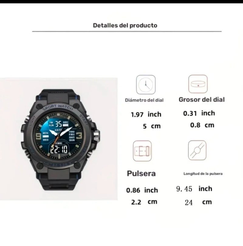 Reloj Deportivo Negro Aleación Acero Espectacular