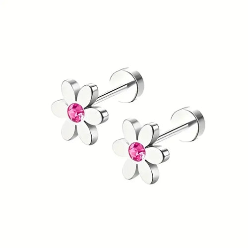 Aretes Flor Acero Inoxidable Plata Pequeños