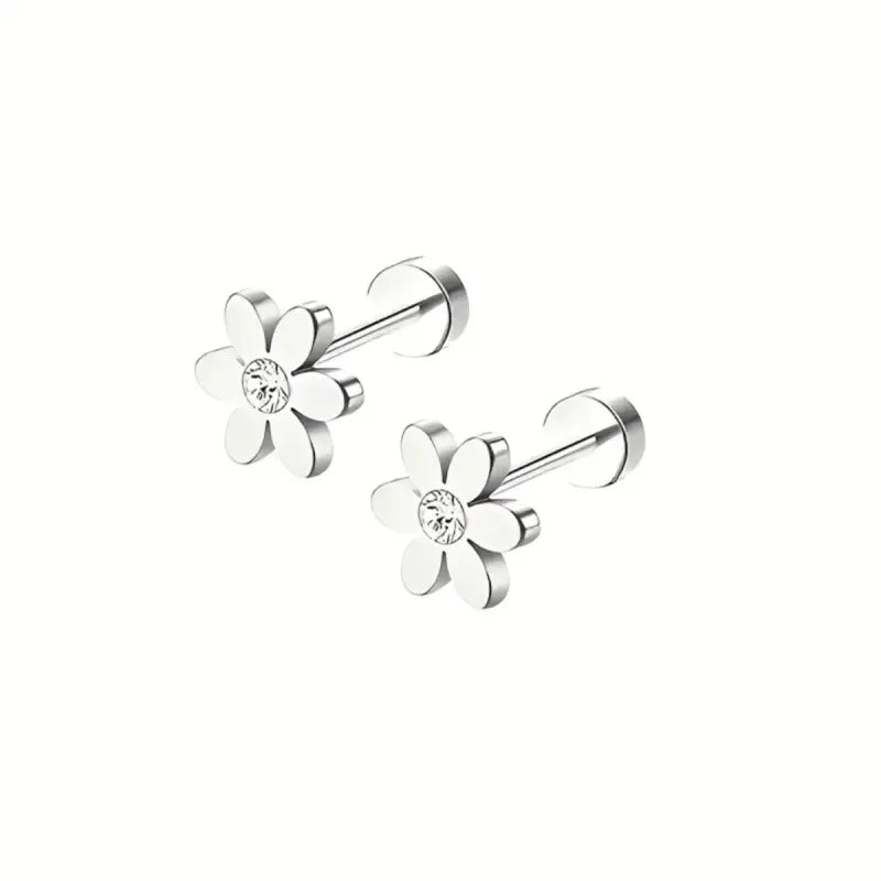 Aretes Flor Acero Inoxidable Plata Pequeños