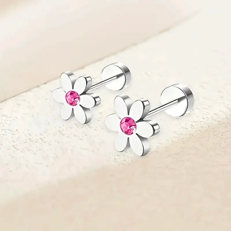 Aretes Flor Acero Inoxidable Plata Pequeños