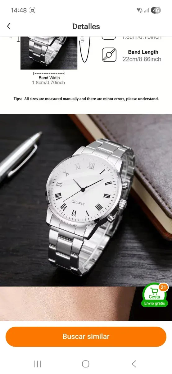 Reloj Cuarzo Elegante Hombre Plata/Blanco