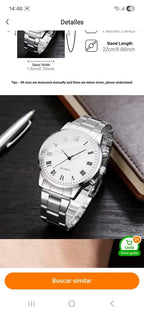 Reloj Cuarzo Elegante Hombre Plata/Blanco