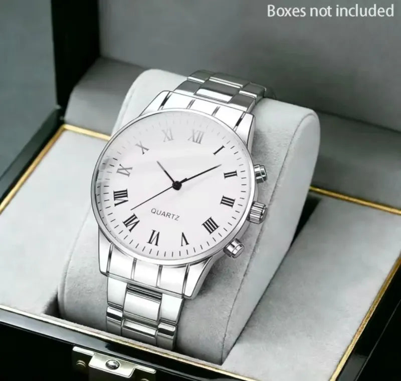 Reloj Cuarzo Elegante Hombre Plata/Blanco