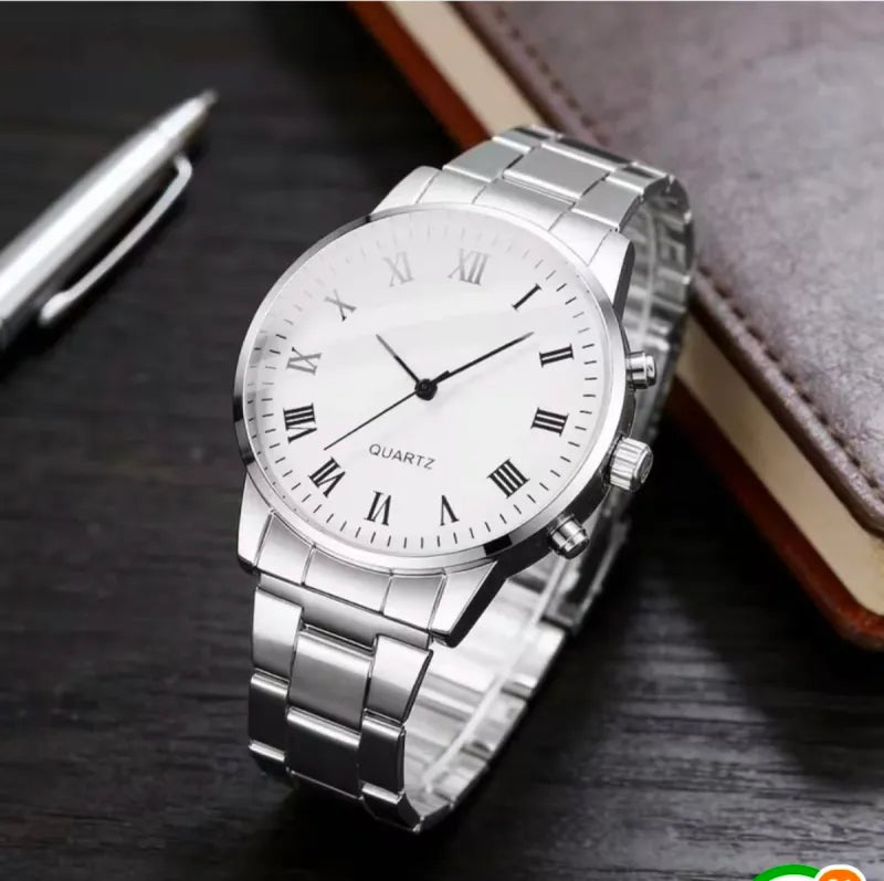 Reloj Cuarzo Elegante Hombre Plata/Blanco