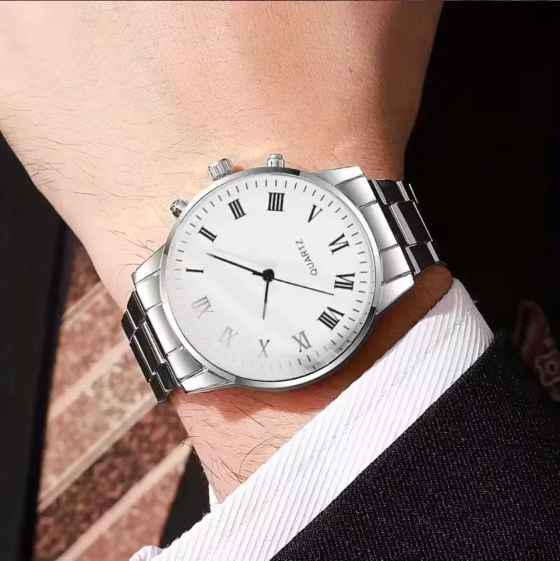 Reloj Cuarzo Elegante Hombre Plata/Blanco