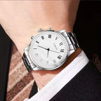 Reloj Cuarzo Elegante Hombre Plata/Blanco
