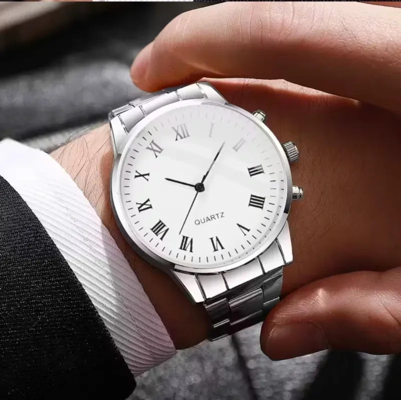 Reloj Cuarzo Elegante Hombre Plata/Blanco