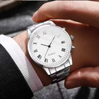 Reloj Cuarzo Elegante Hombre Plata/Blanco