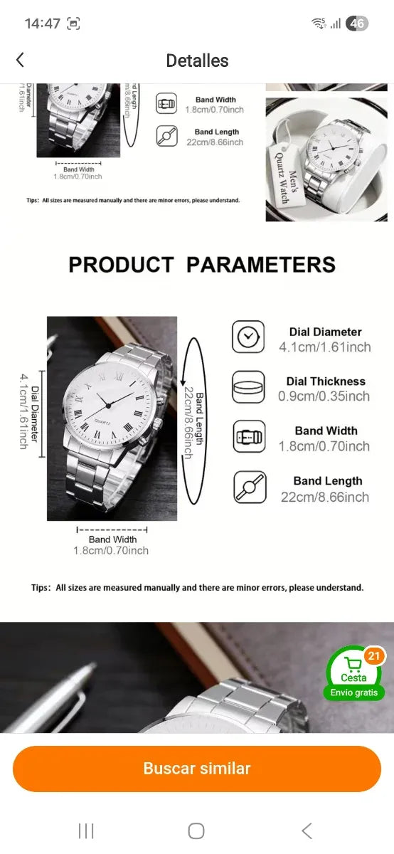 Reloj Cuarzo Elegante Hombre Plata/Blanco