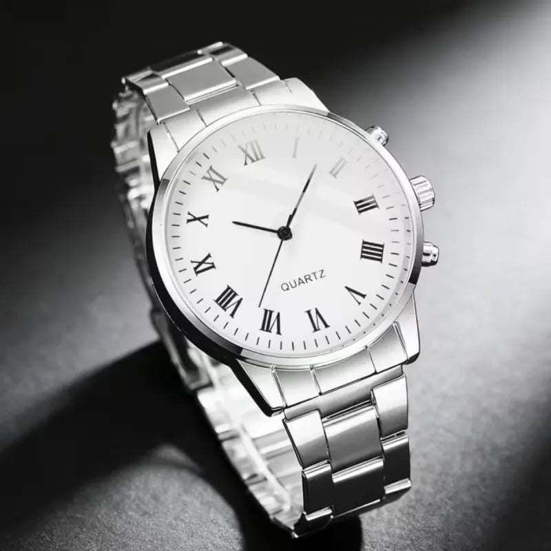 Reloj Cuarzo Elegante Hombre Plata/Blanco